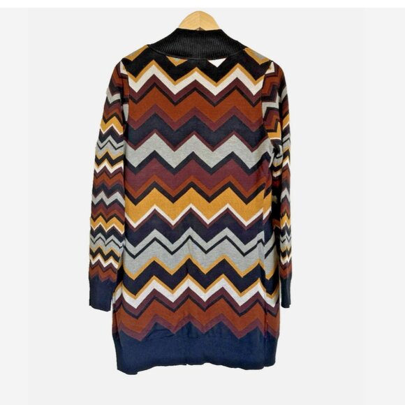 MISSONI Chevron Zig Zag Duster Cardigan Sweater M Brown - Picture 2 of 8
